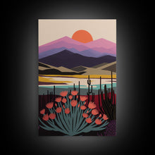 Carregar imagem no visualizador da galeria, Boho Style Mountain Landscape, Minimalist Art, Sunset Over The Mountains
