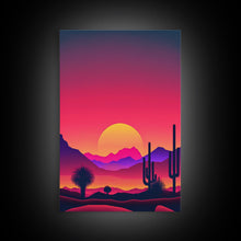 Load image into Gallery viewer, Framed Canvas Art Print - Desert Landscape at Sunset - Pop Art Style - Home Decor - Southwest Art, California Desert Decor

