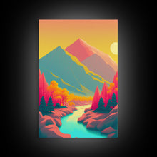Load image into Gallery viewer, Surrealist Pop Art, Pink Turquoise Landscape Art, Framed Canvas Print, Minimalist Art
