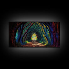 Load image into Gallery viewer, The Path through The Trees, Fantasy Art, Framed Canvas Print, RPG concept Art, Magical glowing forest
