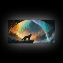 Load image into Gallery viewer, Fenrir, Mythological Wolf, With Bifrost. Norse Mythology Fantasy Art, Framed Canvas Print, Nordic Art
