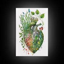 Carregar imagem no visualizador da galeria, Florapunk Heart, Anatomical Heart Painting Canvas Print, Watercolor Heart, Human Heart, Pond Heart, Marsh Painting, Waterlily, Lily pads
