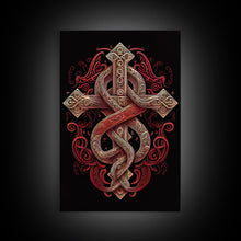 Cargar imagen en el visor de la galería, Cool Cross Art | Wall Art | Gothic Cross | Framed Canvas Print | Framed Art | Red and White Cross &amp; Snake
