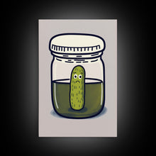 Load image into Gallery viewer, Sad Pickle Art, Framed Canvas Print, The Last Pickle, Cartoon Pickle Art
