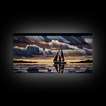 Carregar imagem no visualizador da galeria, Art Deco Stained Glass Sail Boat Wall Art | Framed Canvas Print | Nautical Art | Seascape Art | Beach House Decor
