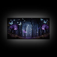 Carregar imagem no visualizador da galeria, Glowing Butterflies, Framed Canvas Print, Fantasy Decor, High Fantasy Canvas Art, Fairy Forest
