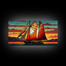 Carregar imagem no visualizador da galeria, Art Deco Stained Glass Sail Boat Wall Art | Framed Canvas Print | Nautical Art | Seascape Art | Beach House Decor
