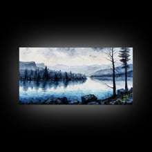 Load image into Gallery viewer, Blue Lagoon, Pacific Northwest Lake Art, Framed Canvas Print, Blue Wall Art, Watercolor Painting, Original Landscape Art Painting
