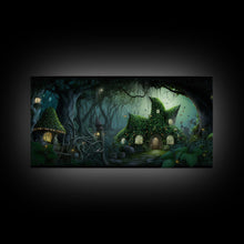 Load image into Gallery viewer, Gnome City, Wall Art, Fantasy Canvas Print, Framed Art, Tiny Gnome Houses On The Forest Floor
