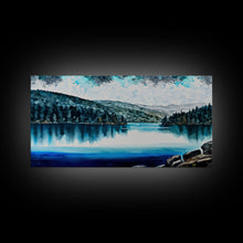 Load image into Gallery viewer, Blue Lake Art | Framed Canvas Print | Blue Lake Painting | Oregon Lake House Decor | Guest Room Landscape Painting | Diamond Lake Painting
