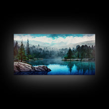 Load image into Gallery viewer, Blue Lake Art | Framed Canvas Print | Blue Lake Painting | Oregon Lake House Decor | Guest Room Landscape Painting | Trillium Lake Painting
