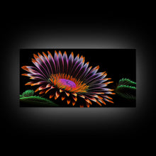 Load image into Gallery viewer, Neon Flowers Wall Art, Framed Canvas Print, Original Flower Painting, Mother's Day Gift, Floral Decor, Black Background Flower Art
