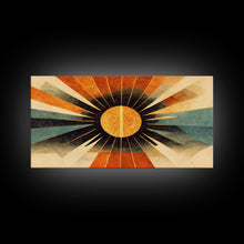 Carregar imagem no visualizador da galeria, Abstract Midcentury Modern Sunburst, Canvas Print, Art Deco Style wall art, sun with sun rays, sun burst, boho style, ready to hang
