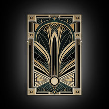 Carregar imagem no visualizador da galeria, Art Deco Wall art, Framed Canvas Print, Art Deco, Gold &amp; green art, Geometric art, Midcentury Modern, Stained glass art, Office decor
