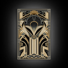 Load image into Gallery viewer, Art Deco Pattern Wall art, Framed Canvas Print, Art Deco, Gold &amp; black art, Geometric art, Office wall art, Abstract art, Original painting
