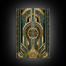 Carregar imagem no visualizador da galeria, Art Deco Pattern Wall art | Framed Canvas Print | Art Deco | Gold &amp; green art | Wonderful art | Lines art | Geometric art | Living room art
