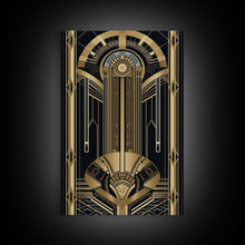 Carregar imagem no visualizador da galeria, Art Deco Pattern Wall art, Framed Canvas Print, Art Deco, Gold &amp; black art, Wonderful art, Lines art, Blue colors, Abstract art, Patterns
