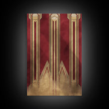 Load image into Gallery viewer, Art Deco Pattern Wall art - Framed Canvas Print - Art Deco - Abstract art - Gold &amp; red art - Lines art - Living room art - Office decor
