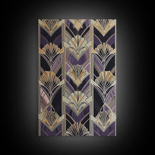 Load image into Gallery viewer, Art Deco Pattern Wall art, Framed Canvas Print, Art Deco, Pattern art, Yellow &amp; purple art, Stained glass art, Abstract nature, Office decor
