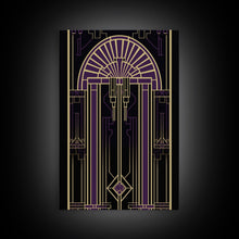 Carregar imagem no visualizador da galeria, Art Deco Wall art, Framed Canvas Print, Art Deco, Gold &amp; purple art, Living room art, Stained glass art, Office decor, Abstract art
