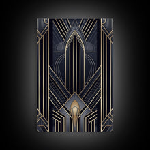Carregar imagem no visualizador da galeria, Art Deco Wall art, Framed Canvas Print, Art Deco, Gold &amp; blue art, Guest room art, Midcentury Modern, Stained glass art, Original painting
