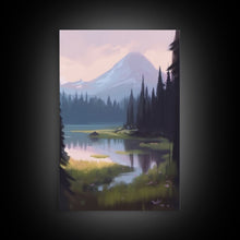 Carregar imagem no visualizador da galeria, Beautiful Mountain and Stream Landscape Watercolor Painting, Framed Canvas Print, Nature / Landscape Painting
