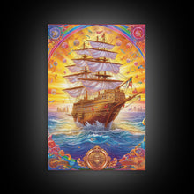 Cargar imagen en el visor de la galería, Filigree Pirate Ship Plaque Art, Framed Canvas Print, Fantasy Wall Art, Wall Decor, Pirate Wal Art, Gift For Him, Kid&#39;s Room
