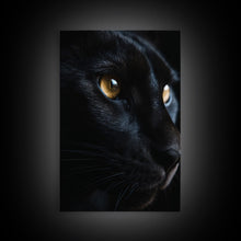 Load image into Gallery viewer, Beautiful Black Cat Portrait, Cat Photography, Framed Canvas Print, Framed Art, Halloween Witch Cat Art
