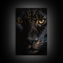 Load image into Gallery viewer, A Look Into Darkness, Beautiful Black Panther Portrait, Cat Photography, Framed Canvas Print, Framed Art, Halloween Witch Cat Art
