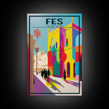 Load image into Gallery viewer, Fes Travel Poster, Morocco Wall Art, Moroccan Art, Morocco Poster, Travel Wall Print, Travel Poster, Travel Wall Art, Canvas Wall Print
