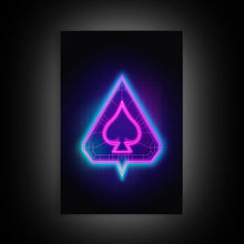 Load image into Gallery viewer, Glowing Neon Lights Pink Spades Wall Decor, Poker Wall Art, Cards, Minimalist Print, Wall Decor, Canvas Print, Wall Art, Framed Canvas
