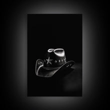 Load image into Gallery viewer, Cowboy Hat Print, Western Wall Art, Black And White, Texas Art, Minimalist Art, Wall Decor, Canvas Art, Wall Art, Framed Canvas Wall Decor
