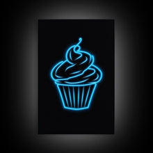 Load image into Gallery viewer, Blue Neon Lights Cupcake Wall Decor, Kitchen Wall Art, Glowing Art, Minimalist Print, Wall Decor, Canvas Print, Wall Art, Framed Canvas
