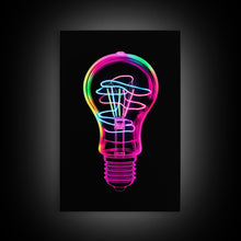 Load image into Gallery viewer, 3D Light Bulb Wall Art, Neon Lights Art, Vibrant Art, Minimalist Print, Wall Decor, Canvas Print, Wall Art, Framed Canvas
