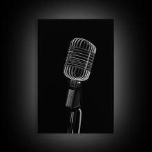 Carregar imagem no visualizador da galeria, Silver Retro Microphone Wall Art, Mic Wall Art, Music Room Wall Art, Minimalist Print, Wall Decor, Canvas Print, Wall Art, Framed Canvas
