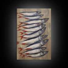Carregar imagem no visualizador da galeria, Fish Wall Art, Sardines Painting, Food Wall Decor, Kitchen Wall Art, Minimalist Wall Art, Wall Decor, Canvas Print, Wall Art, Framed Canvas
