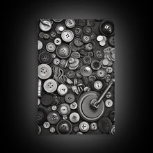 Carregar imagem no visualizador da galeria, Buttons Wall Decor, Sewing Room, Craft Room, Black And White, Minimalist Print, Wall Decor, Canvas Print, Wall Art, Framed Canvas
