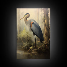 Cargar imagen en el visor de la galería, Bird Wall Art, Heron Art Print, Heron In Pond, Nature Wall Decor, Modern Print, Wall Decor, Canvas Print, Wall Art, Framed Canvas

