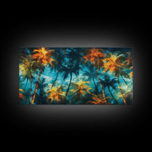 Carregar imagem no visualizador da galeria, Abstract Tropical Wall Art, Palm Trees Wall Decor, Blue Abstract Art, Panoramic Wall Decor, Canvas Print, Wall Art, Framed Canvas Art
