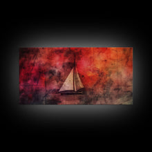 Carregar imagem no visualizador da galeria, Abstract Sailboat Wall Decor, Ocean Wall Art, Boat Wall Art, Red Wall Decor, Panoramic Wall Decor, Canvas Print, Wall Art, Framed Canvas Art
