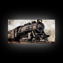 Load image into Gallery viewer, Black Steam Train Wall Art, Locomotive Wall Decor, Retro Train Wall Art, Panoramic Wall Decor, Canvas Print, Wall Art, Framed Canvas Art
