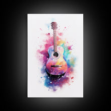Carregar imagem no visualizador da galeria, Acoustic Guitar Graffiti Art, Framed Canvas Print, Guitar Poster, Guitar Wall Art, Guitar Light, Gifts For Him, Watercolor Art, Music Art
