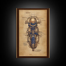 Load image into Gallery viewer, Da Vinci style steampunk motorcycle diagram, canvas print, man cave wall art, motorcycle art
