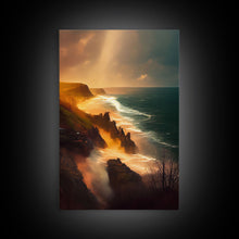 Cargar imagen en el visor de la galería, Cliffs of Scotland wall art, watercolor, canvas print, landscape wall art
