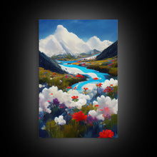 Load image into Gallery viewer, Colorful fields of flowers in the Swiss alps, framed canvas art, canvas print, beautiful wall decor
