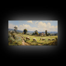 Load image into Gallery viewer, Countryside Painting, Sheep Wall Art, Farm Animals, Farm Art, Panoramic Art, Wall Art, Canvas Art, Landscape Art, Farmhouse Wall Art
