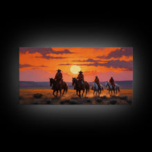 Load image into Gallery viewer, Cowboy Art, Horse Art, Western Wall Art, Panoramic Art, Wall Art, Canvas Art, Landscape Art, Western Wall Decor, First Home Gift, RV Decor
