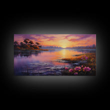 Carregar imagem no visualizador da galeria, Beautiful Lake At Sunset, Framed Canvas Print, Landscape Oil Painting Print, Lakehouse Art, Lake Art, Lake House Decor, Nature Art
