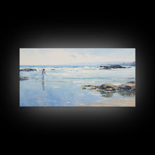 Carregar imagem no visualizador da galeria, Beach Art, Framed Canvas Print, Wall Art, Woman On The Beach, Oil Painting Abstract Landscape Art, Beach House Art, Beach Painting
