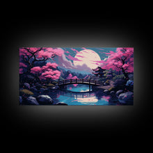Load image into Gallery viewer, Japanese Art- Wabi Sabi Style Japanese Synthwave Pagoda, Game Room Art, Framed Canvas Print, Framed Art, Framed Painting, Retro Aesthetic
